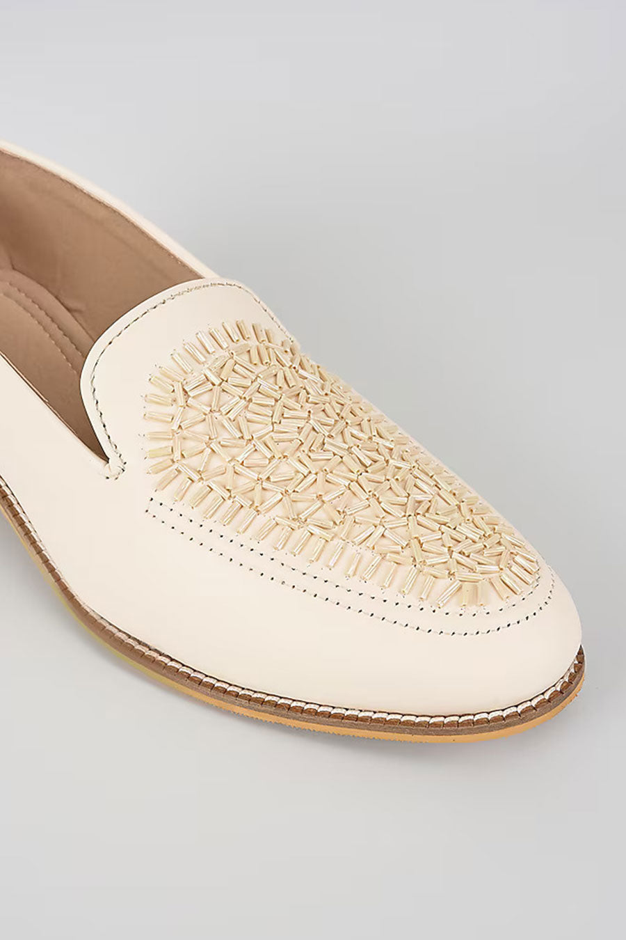 White Suede Cutdana Embroidered Lofers