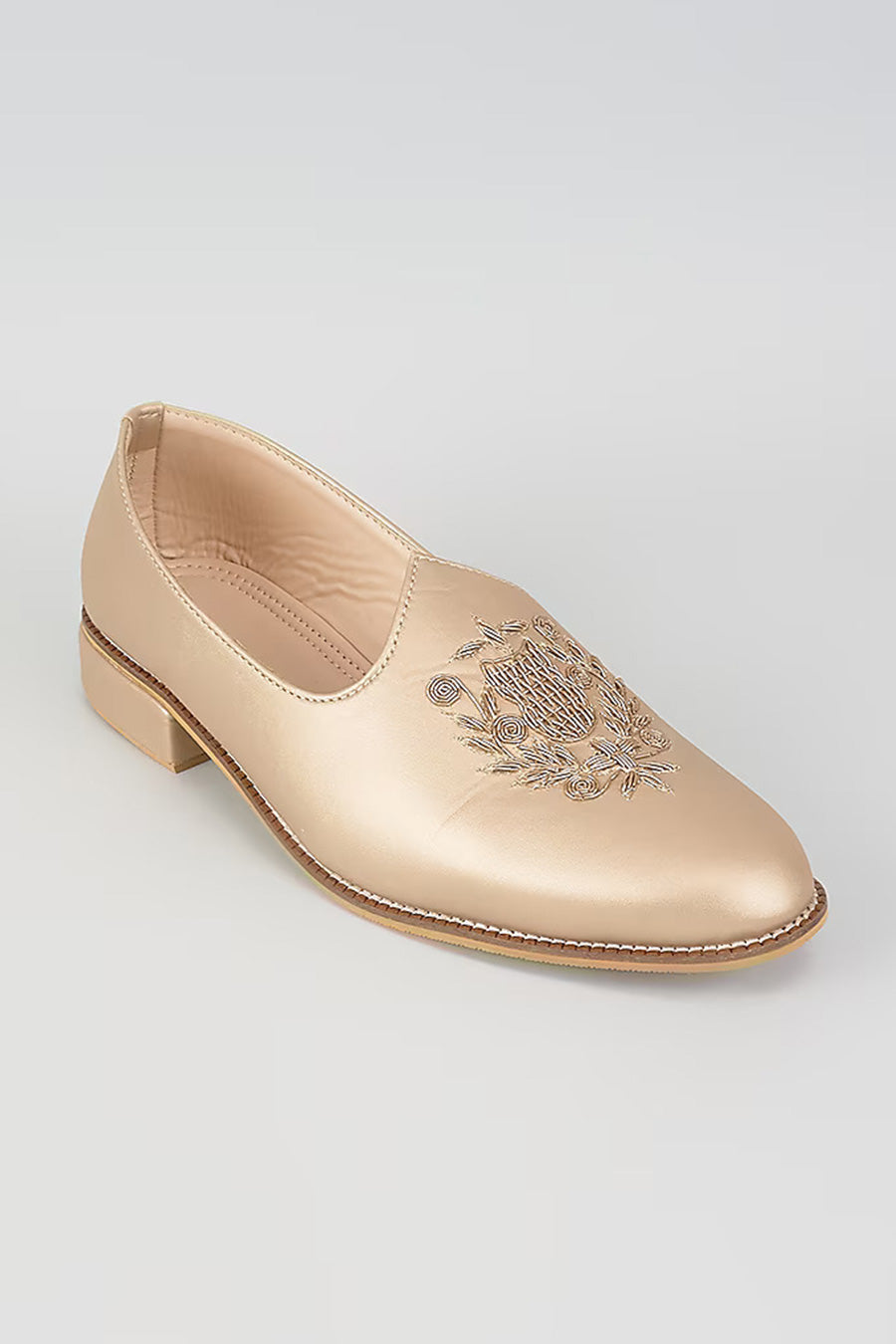 Bronze Gold Zari Embroidered Royal Crest Juttis
