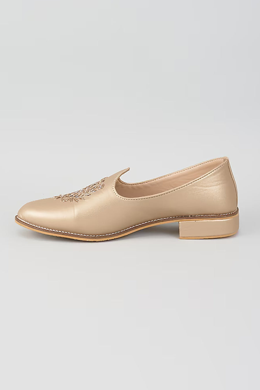 Bronze Gold Zari Embroidered Royal Crest Juttis