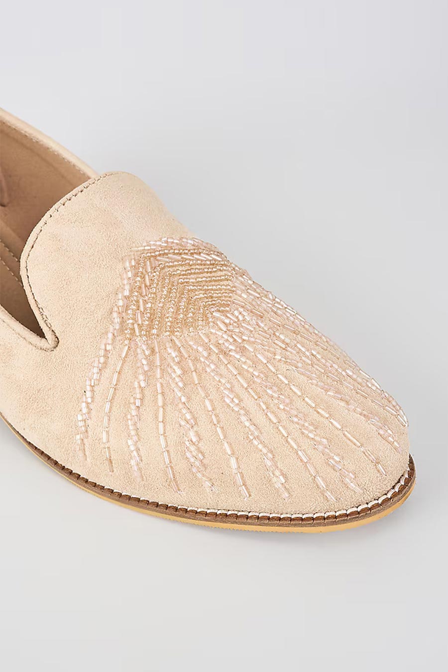 Pink Suede Cutdana Embroidered Lofers