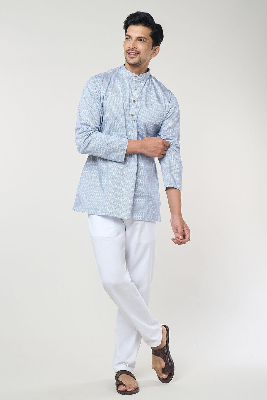 Blue Printed Short Kurta & Pant Co-Ord Set
