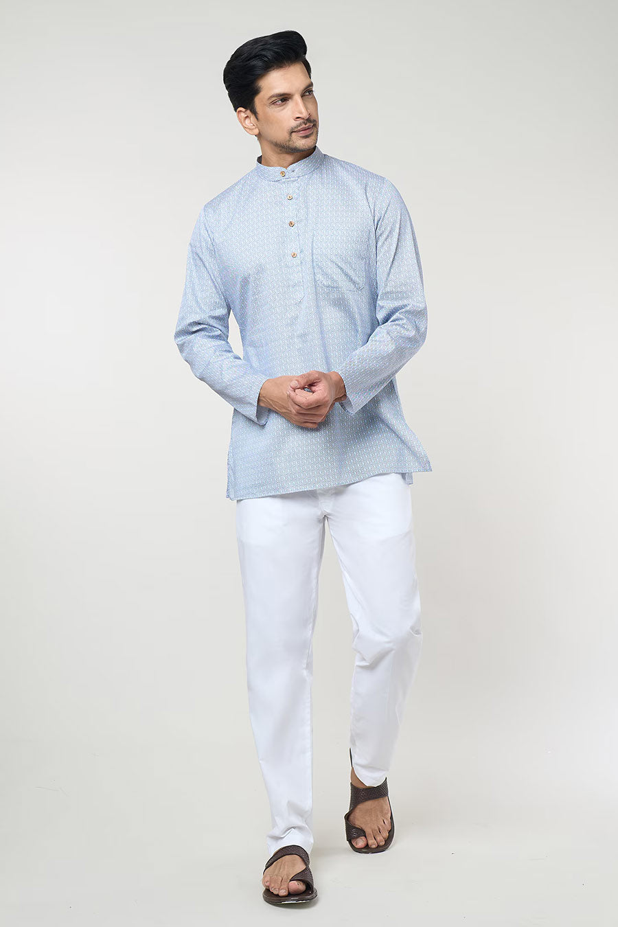 Blue Printed Short Kurta & Pant Co-Ord Set