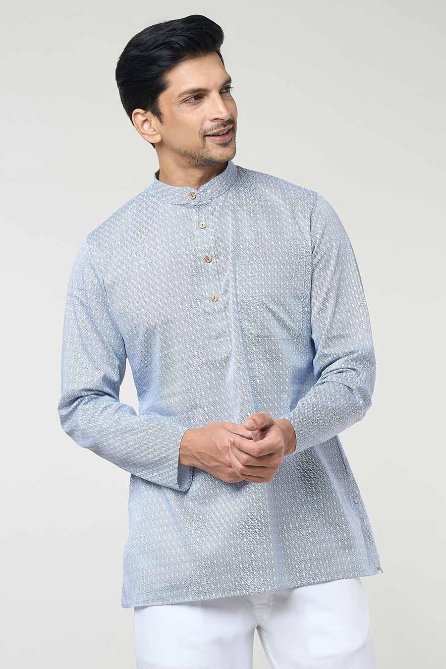Blue Printed Short Kurta & Pant Co-Ord Set