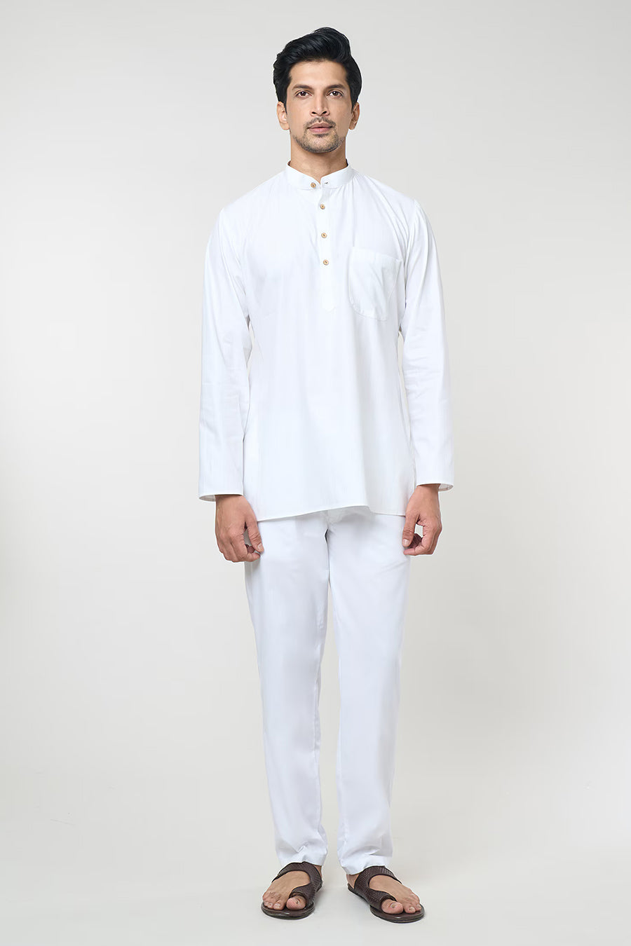 Off-White Striped Short Kurta & Pant Co-Ord Set