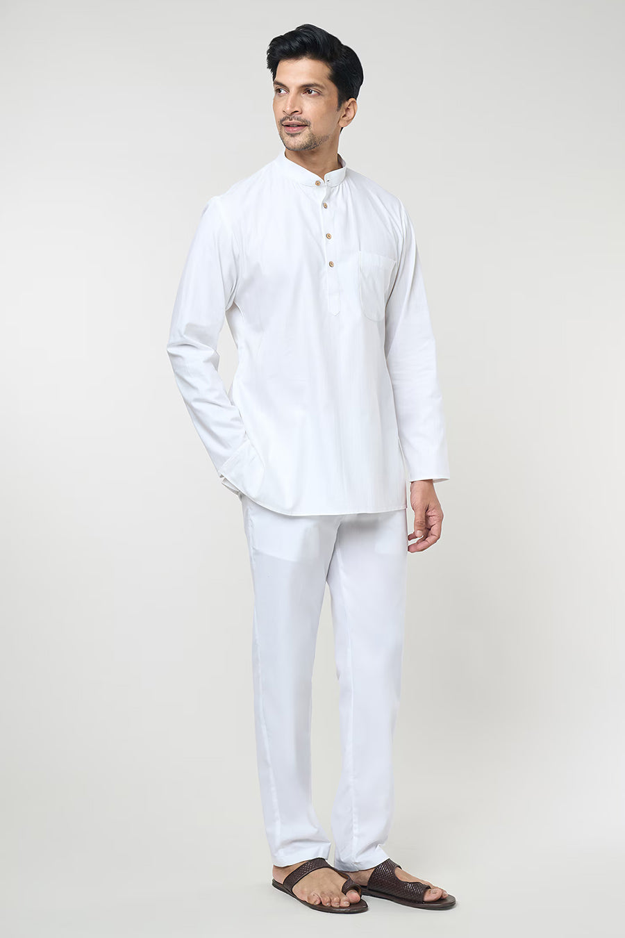 Off-White Striped Short Kurta & Pant Co-Ord Set