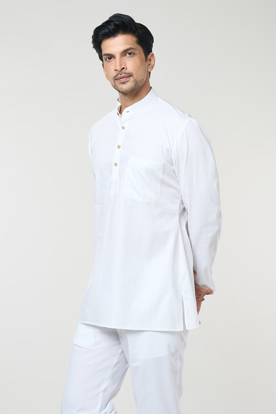 Off-White Striped Short Kurta & Pant Co-Ord Set