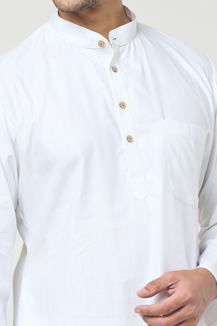 Off-White Striped Short Kurta & Pant Co-Ord Set
