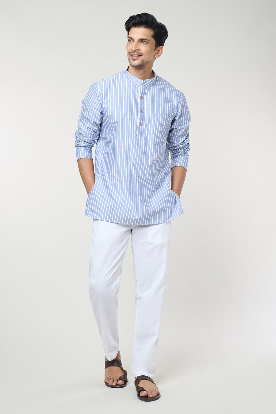 Blue Striped Short Kurta & Pant Co-Ord Set