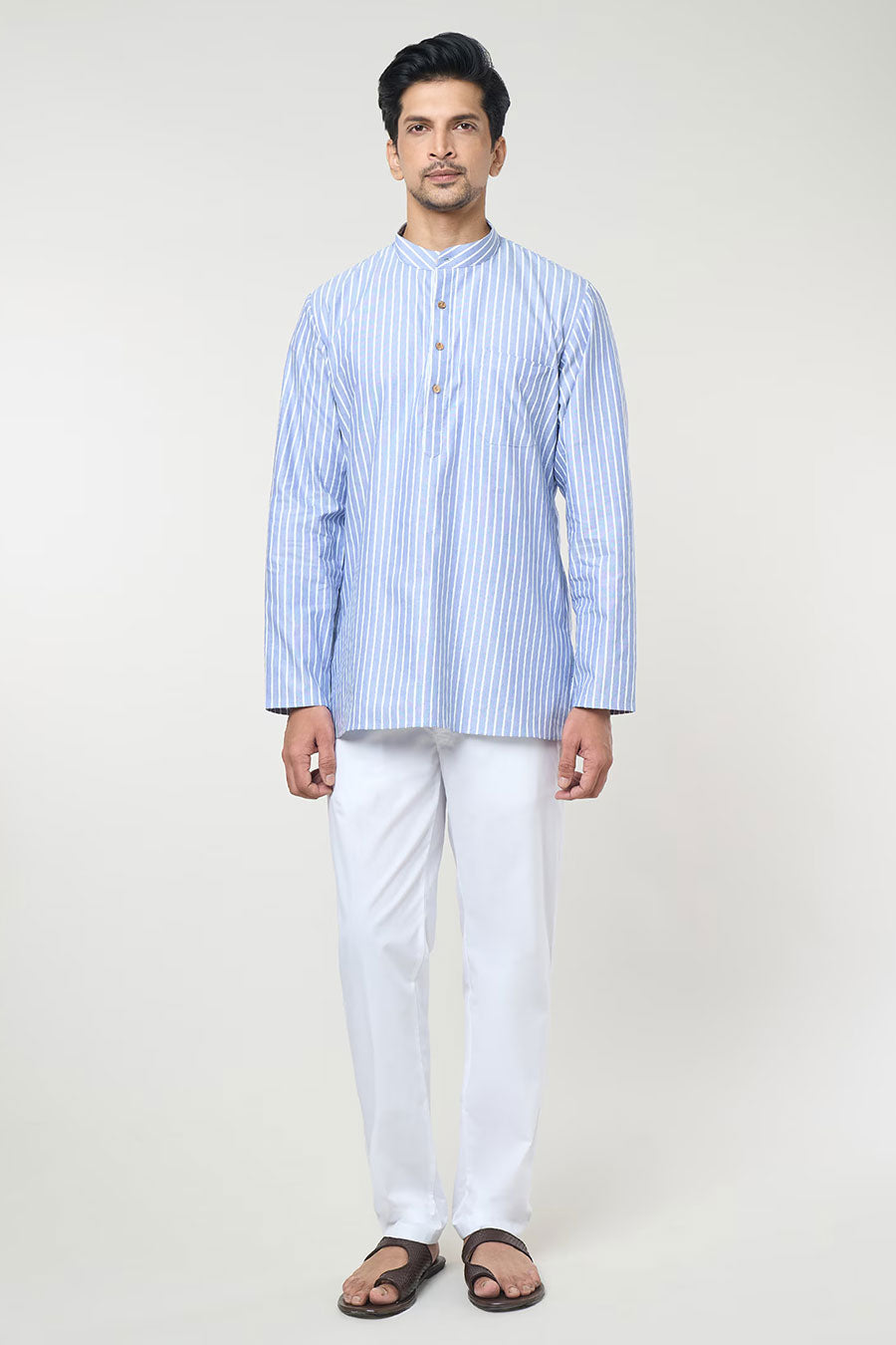 Blue Striped Short Kurta & Pant Co-Ord Set