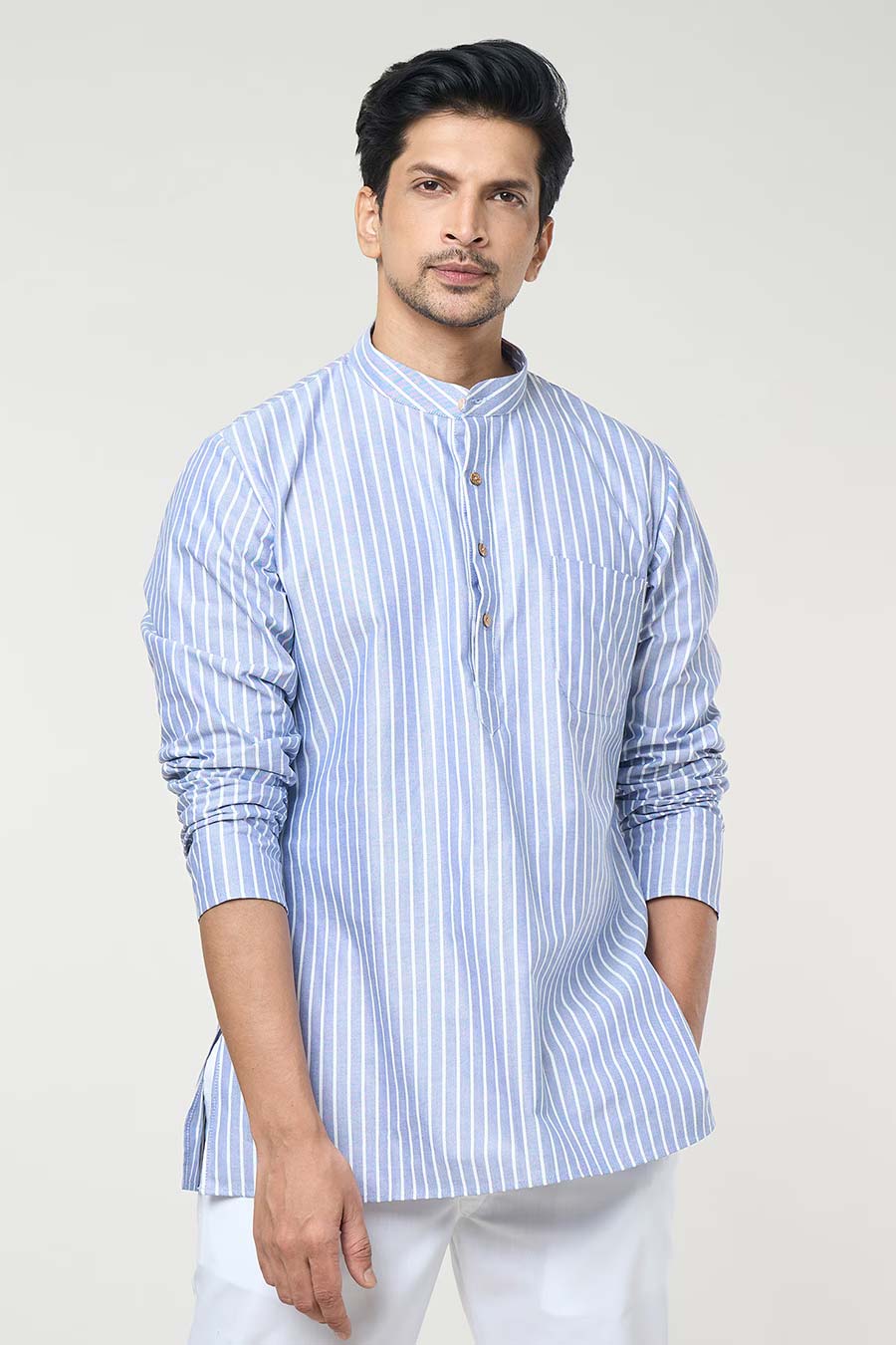 Blue Striped Short Kurta & Pant Co-Ord Set