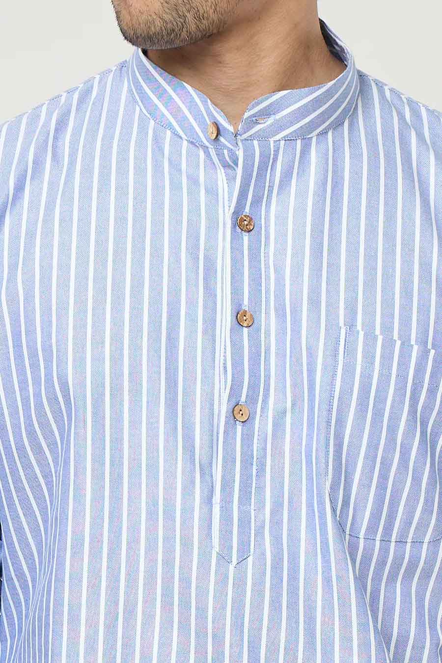 Blue Striped Short Kurta & Pant Co-Ord Set
