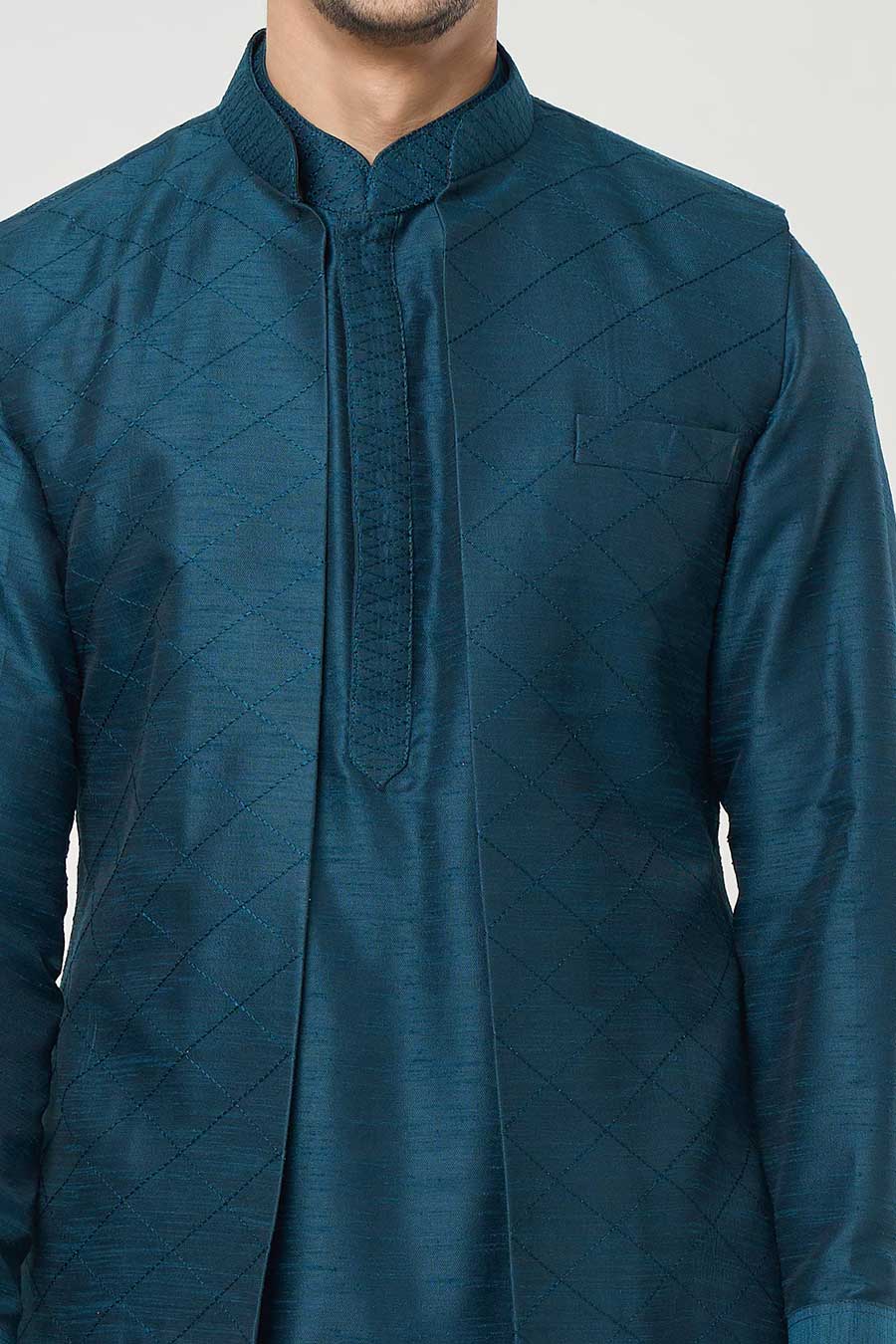 Rama Green Kurta Set With Pintuck Jacket