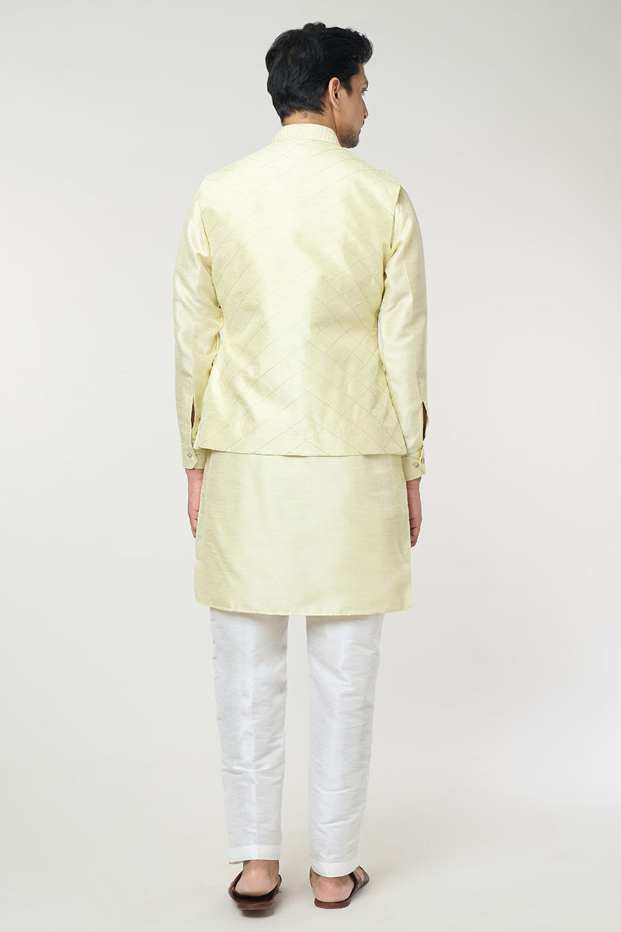 Parrot Green Kurta Set With Pintuck Jacket