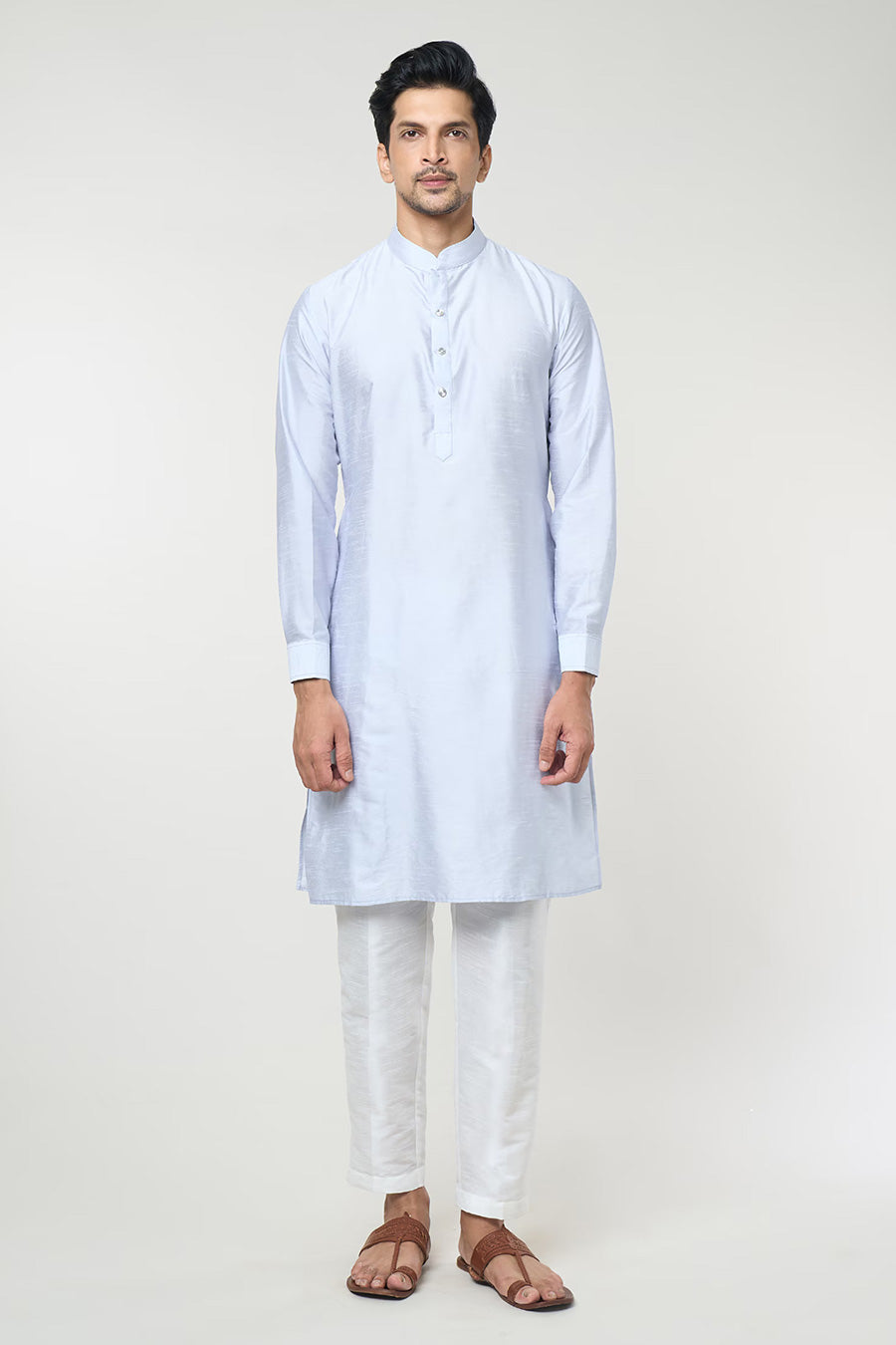Powder Blue Kurta Set With Embroidered Jacket