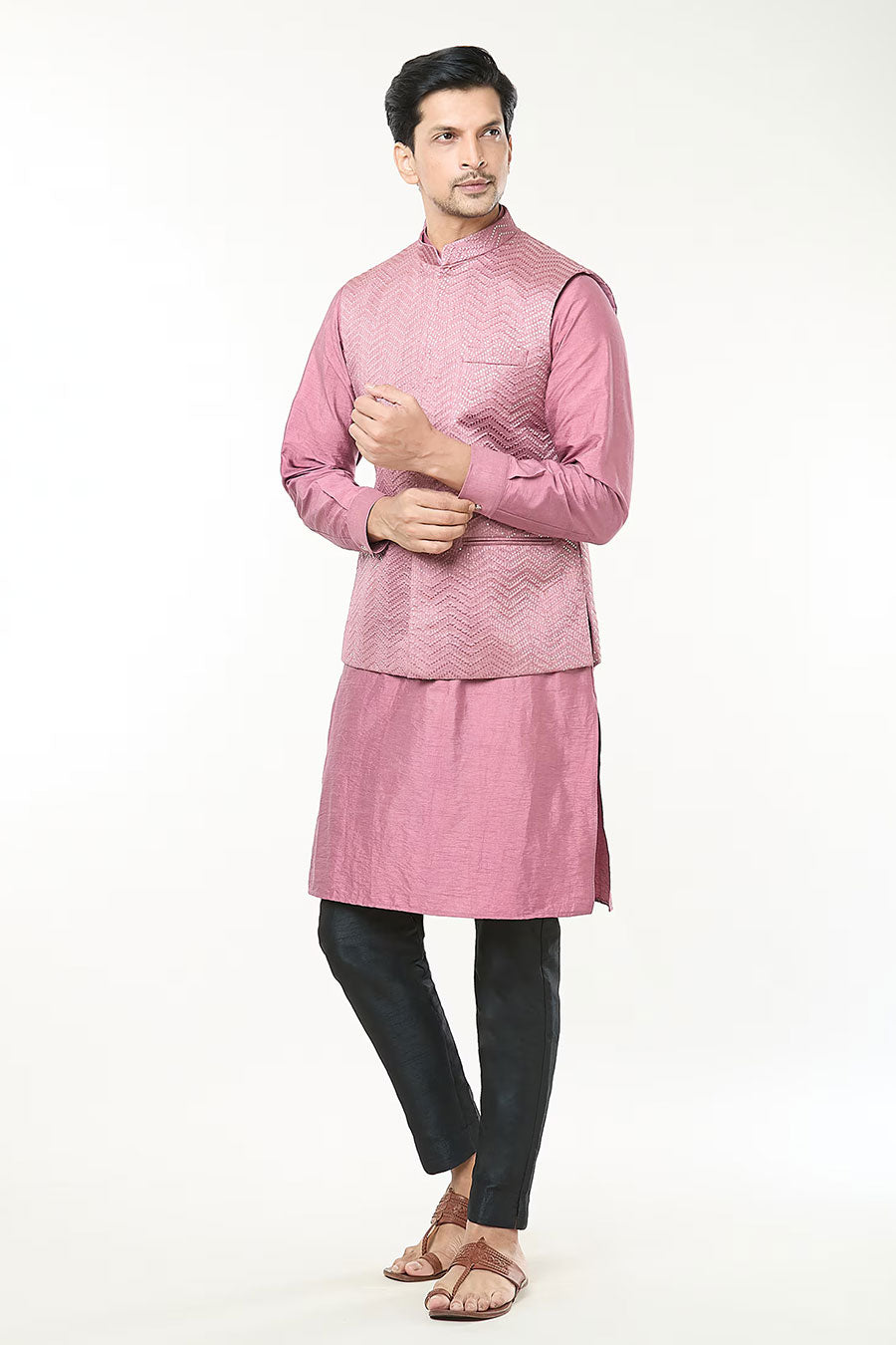 Mauve Pink Kurta Set With Embroidered Jacket