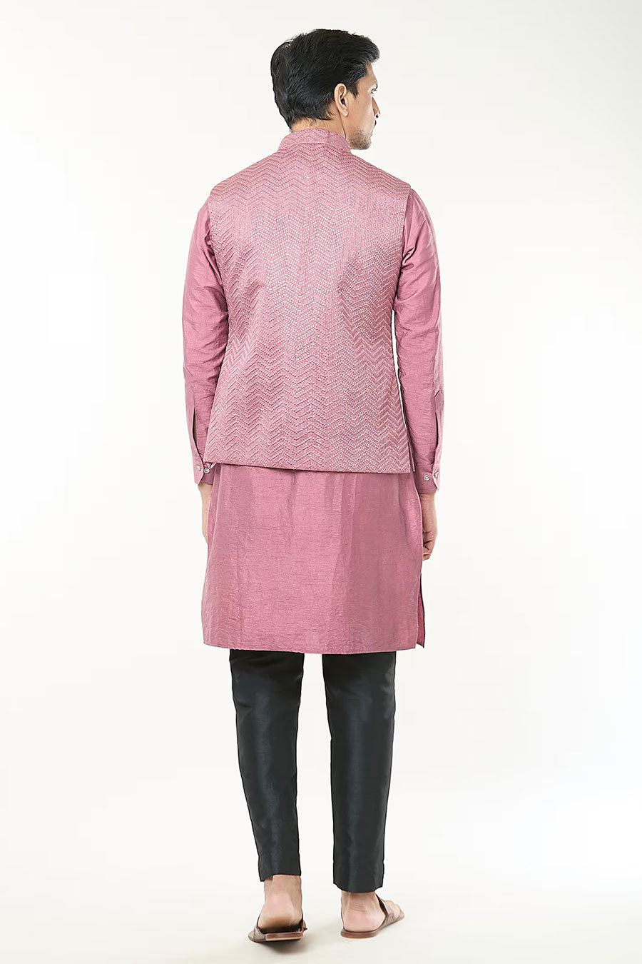 Mauve Pink Kurta Set With Embroidered Jacket