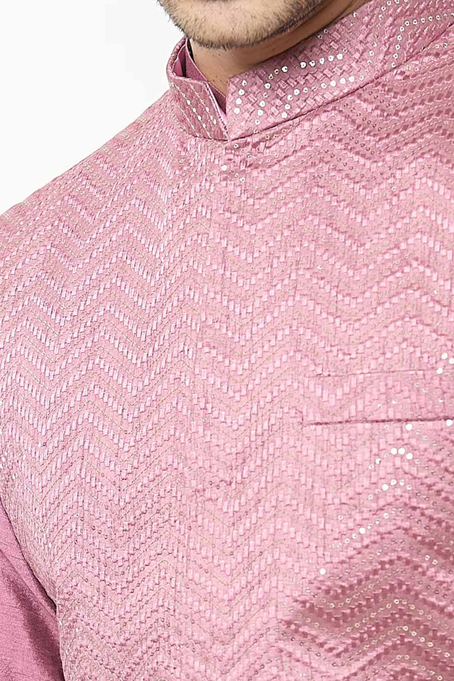 Mauve Pink Kurta Set With Embroidered Jacket