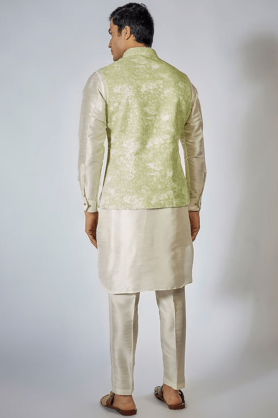 Pista Green Shaded Kurta Set With Embroidered Jacket