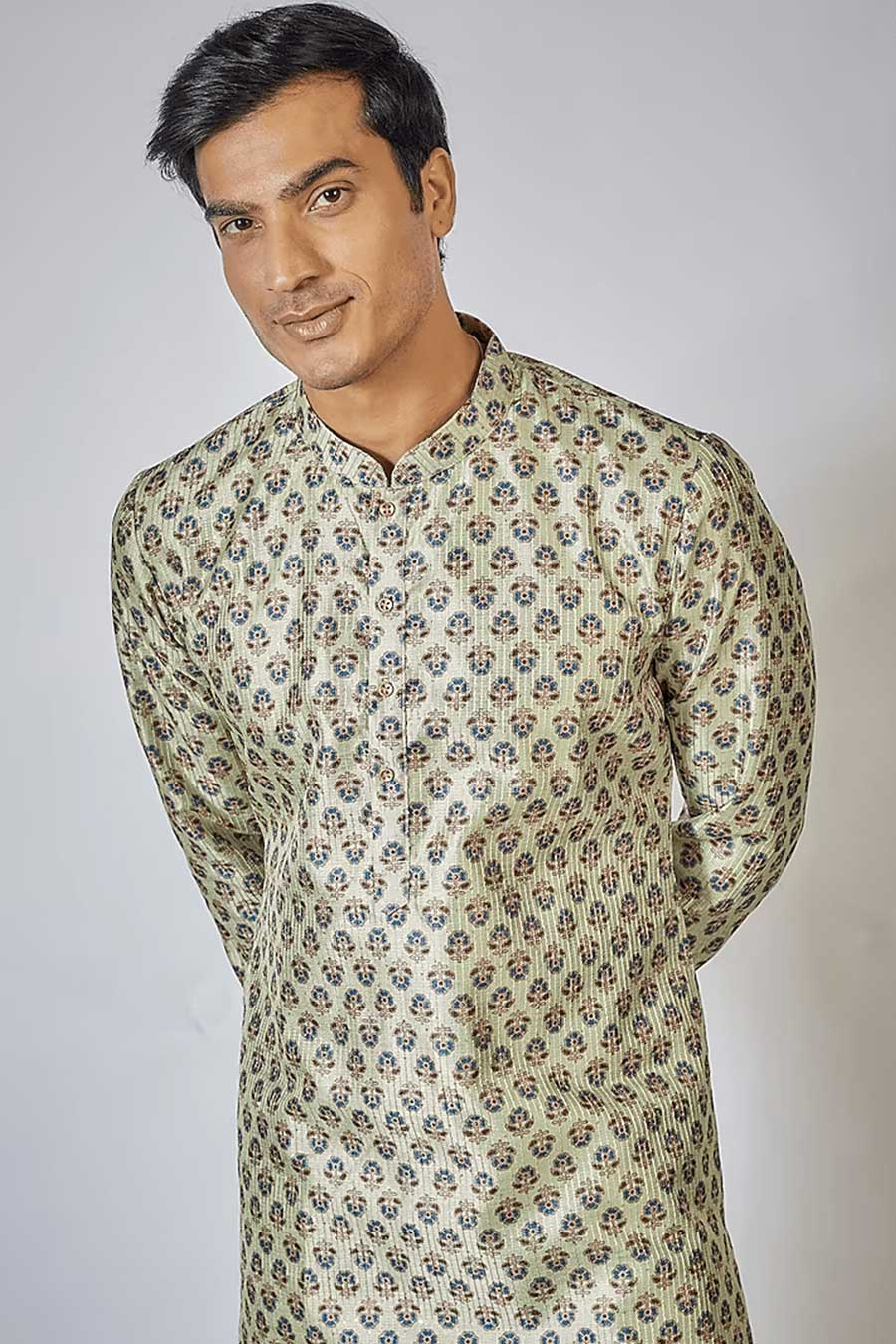 Sage Green Floral Motif Printed Kurta Set