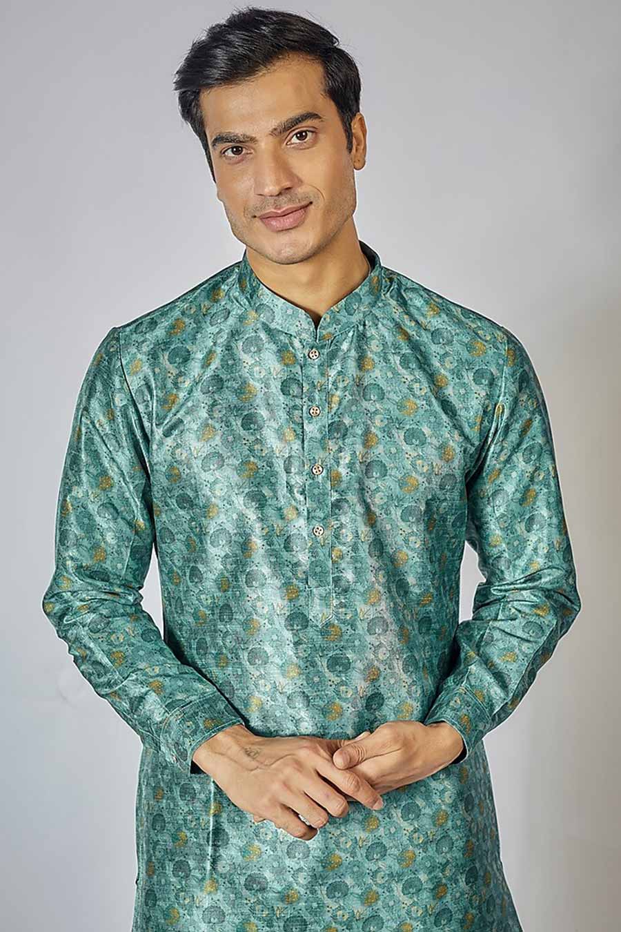 Teal Blue Floral Printed Kurta Set