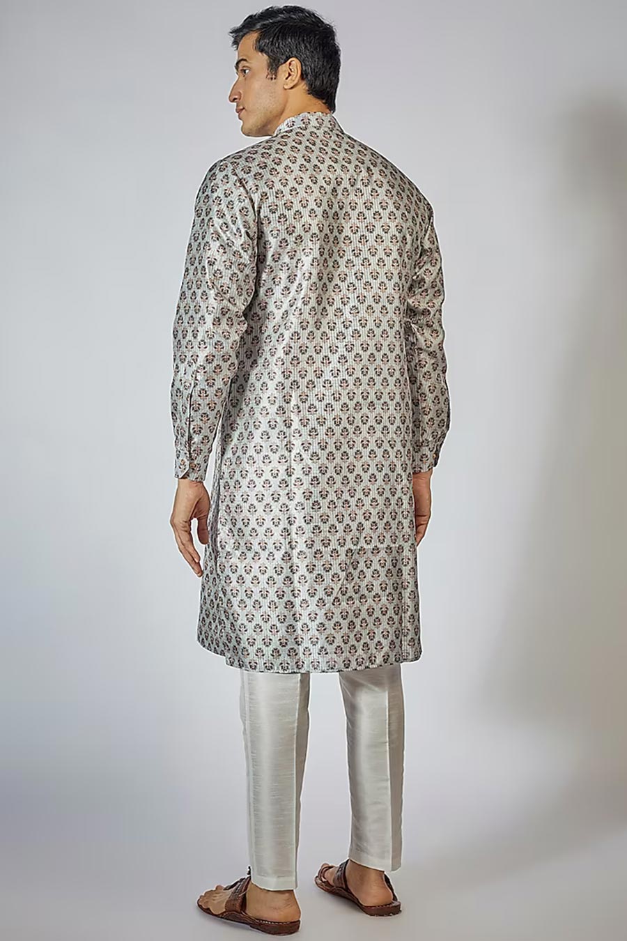 Grey Floral Motif Printed Kurta Set