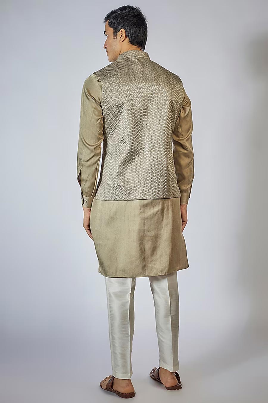 Sage Green Kurta Set With Embroidered Jacket