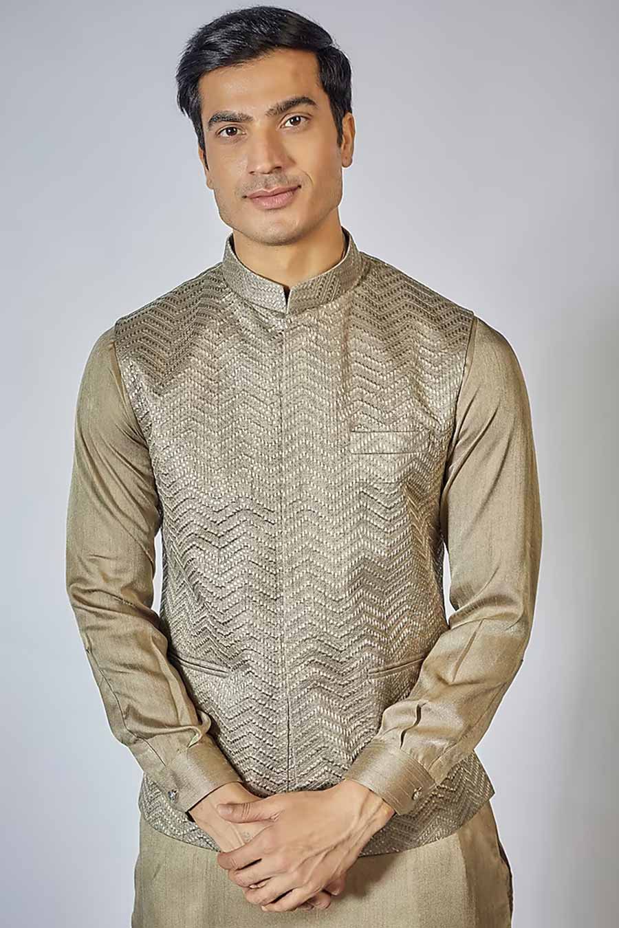 Sage Green Kurta Set With Embroidered Jacket