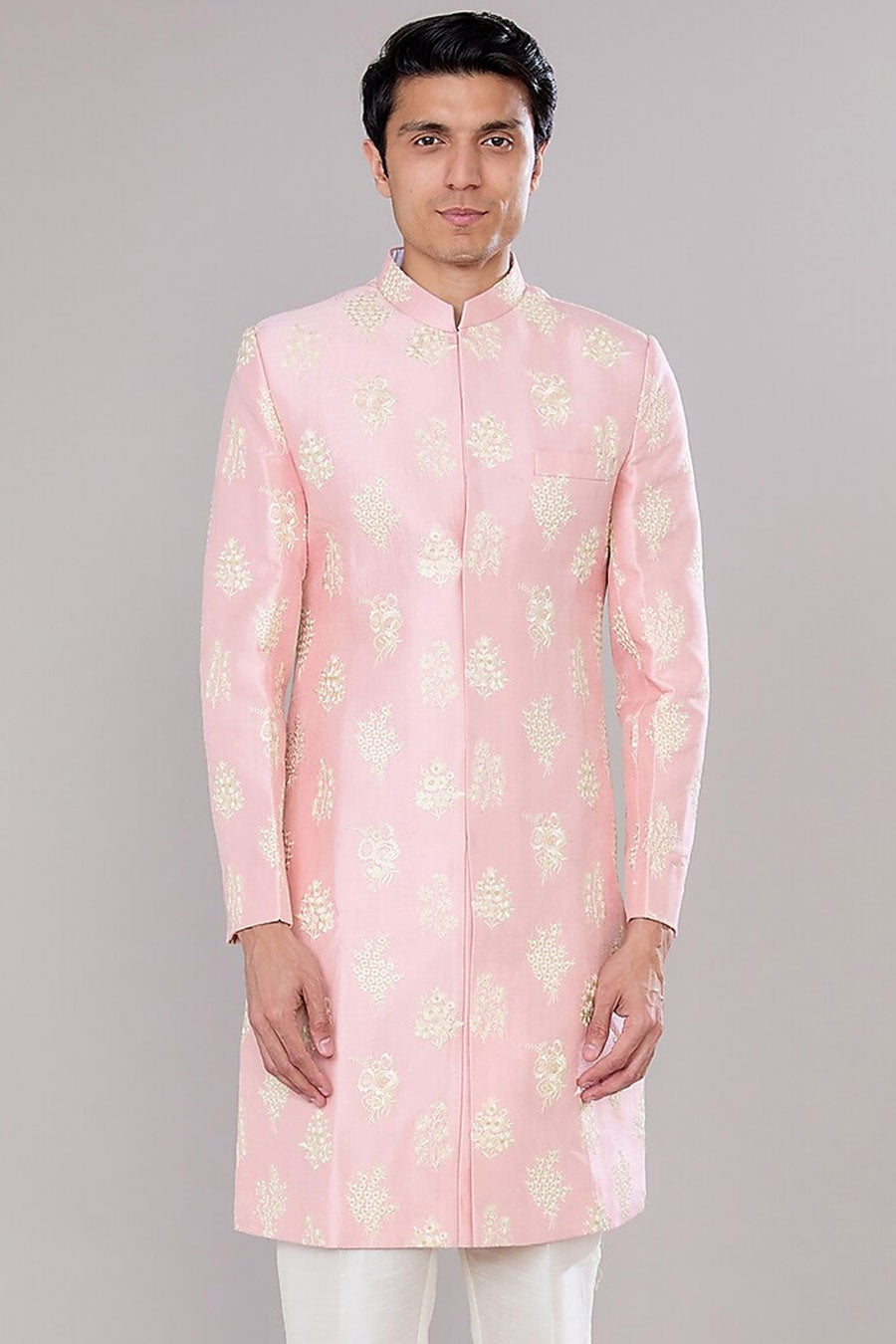 Pink Embroidered Achkan Set