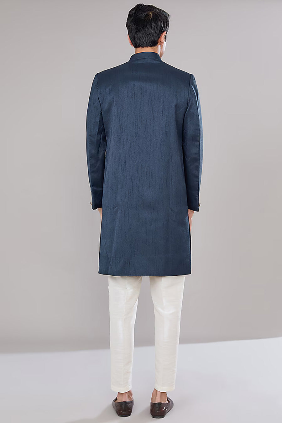 Royal Blue Kurta Set With Embroidered Long Jacket