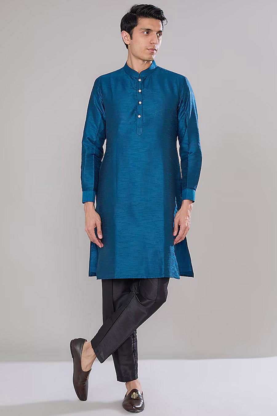 Royal Blue Kurta Set With Embroidered Jacket