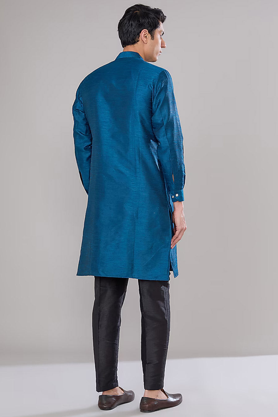 Royal Blue Kurta Set With Embroidered Jacket
