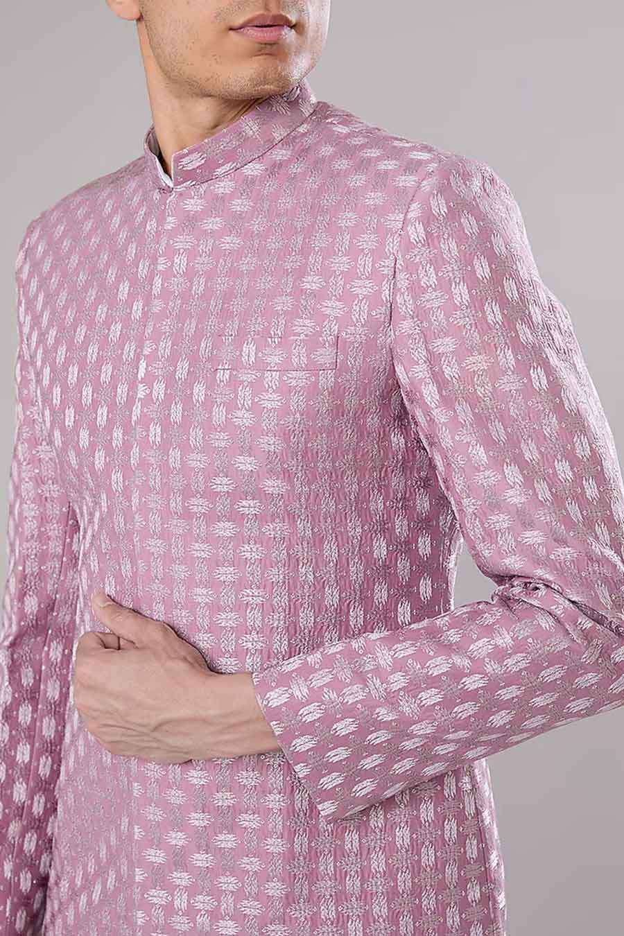 Lilac Embroidered Achkan Set