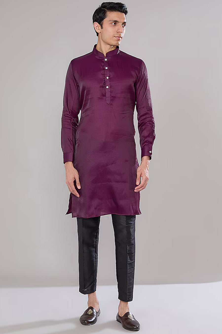 Wine Kurta Set With Embroidered Jacket