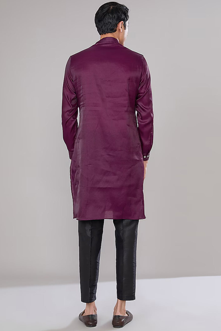 Wine Kurta Set With Embroidered Jacket