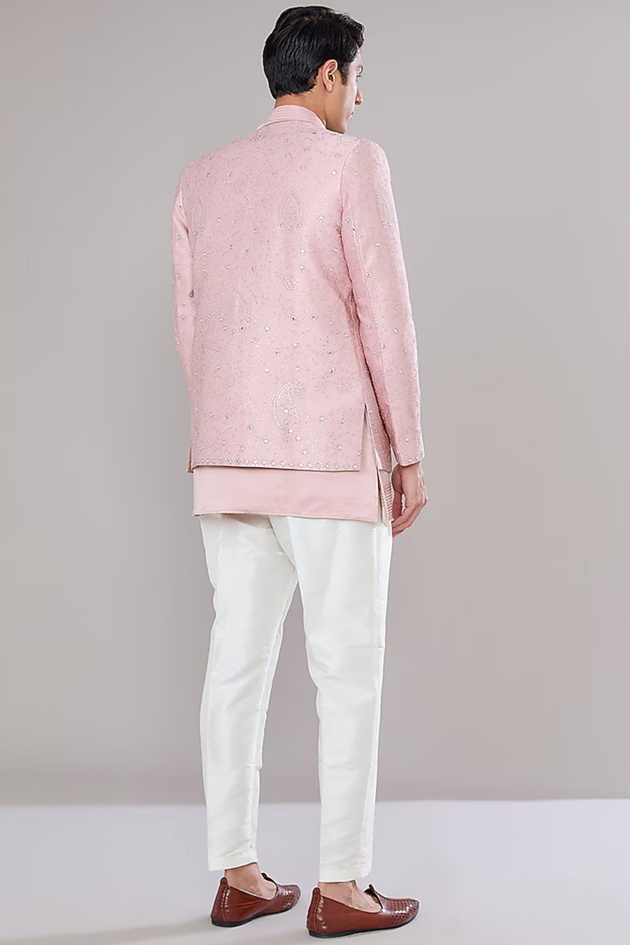 Rose Pink Short Kurta Set With Embroidered Jacket