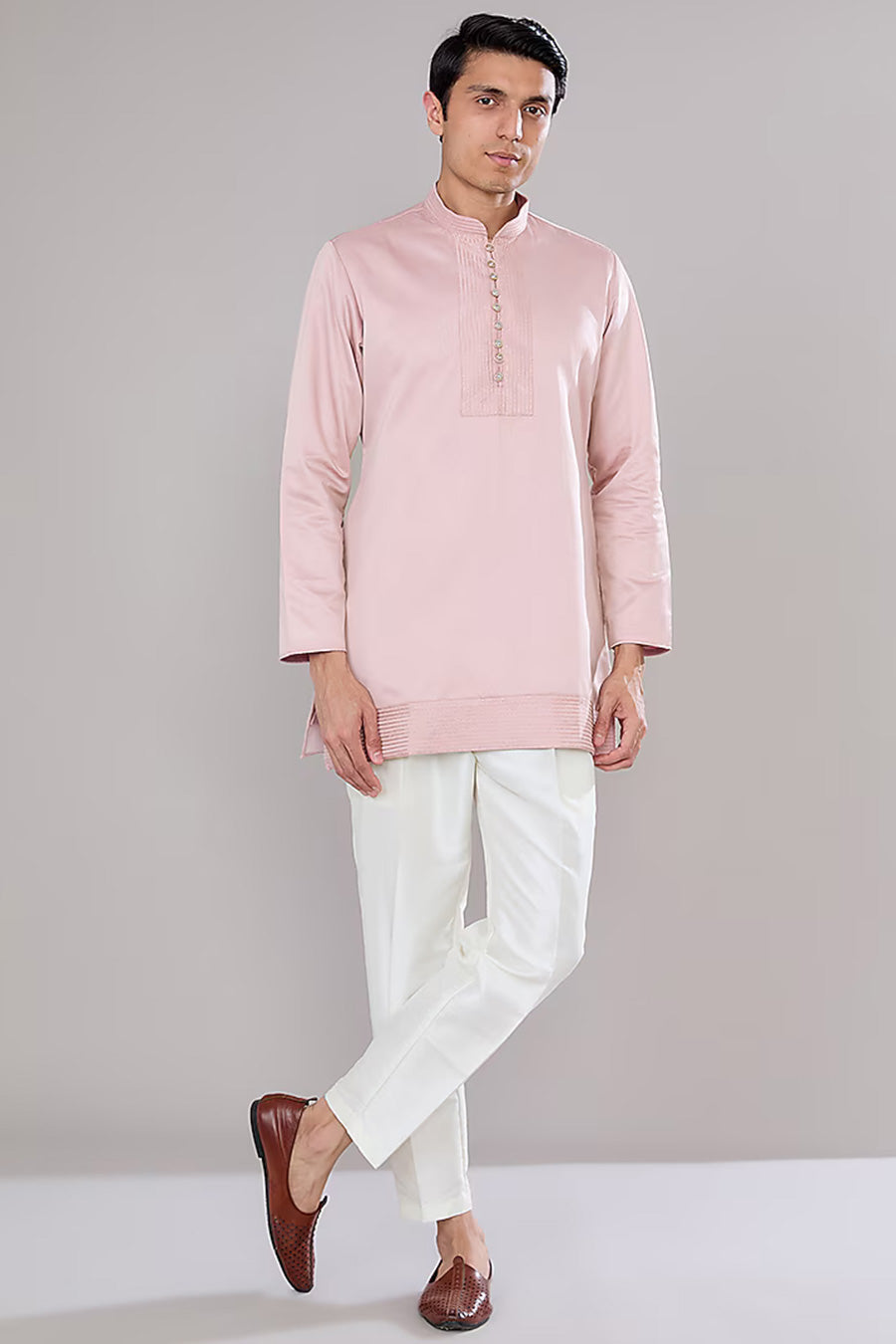 Rose Pink Short Kurta Set With Embroidered Jacket