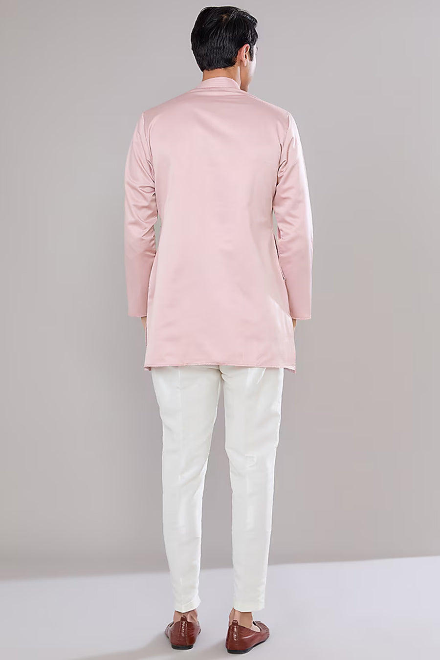 Rose Pink Short Kurta Set With Embroidered Jacket