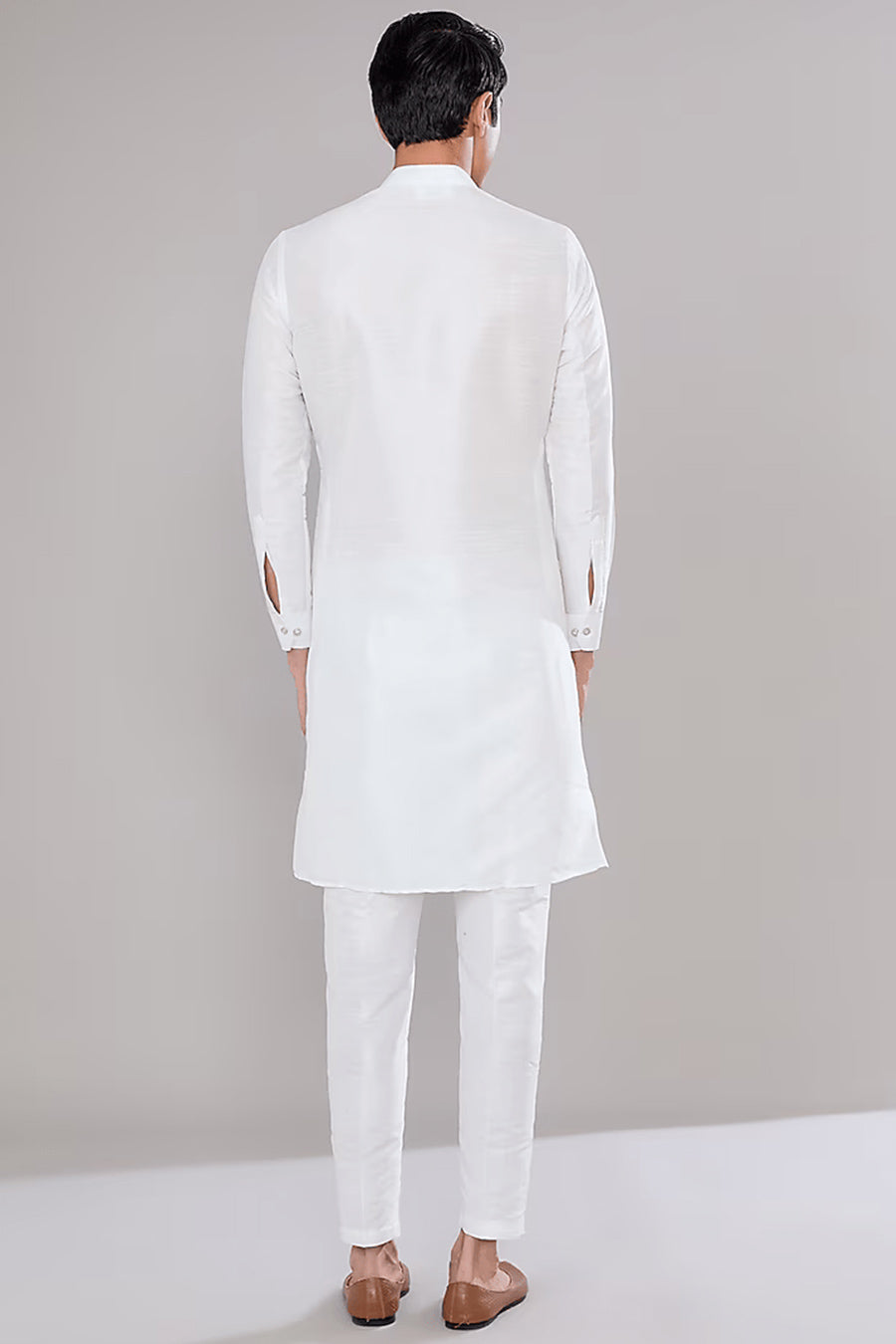 Off-White Kurta Set With Mirror Embroidered Jacket