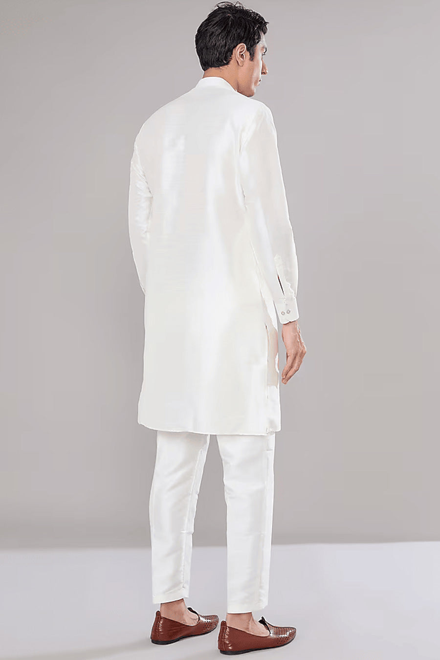 Off-White Kurta Set With Embroidered Jacket
