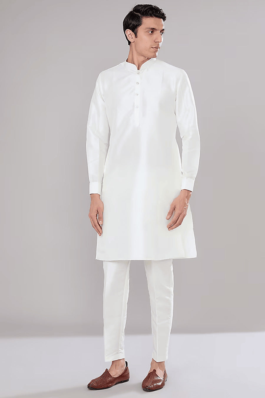 Off-White Kurta Set With Floral Printed Jacket