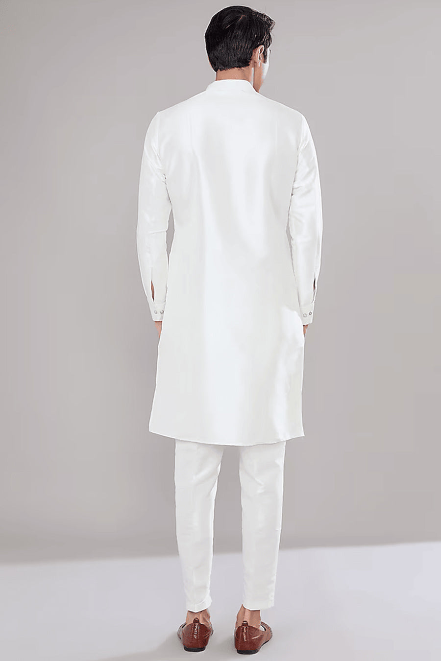 Off-White Kurta Set With Floral Printed Jacket