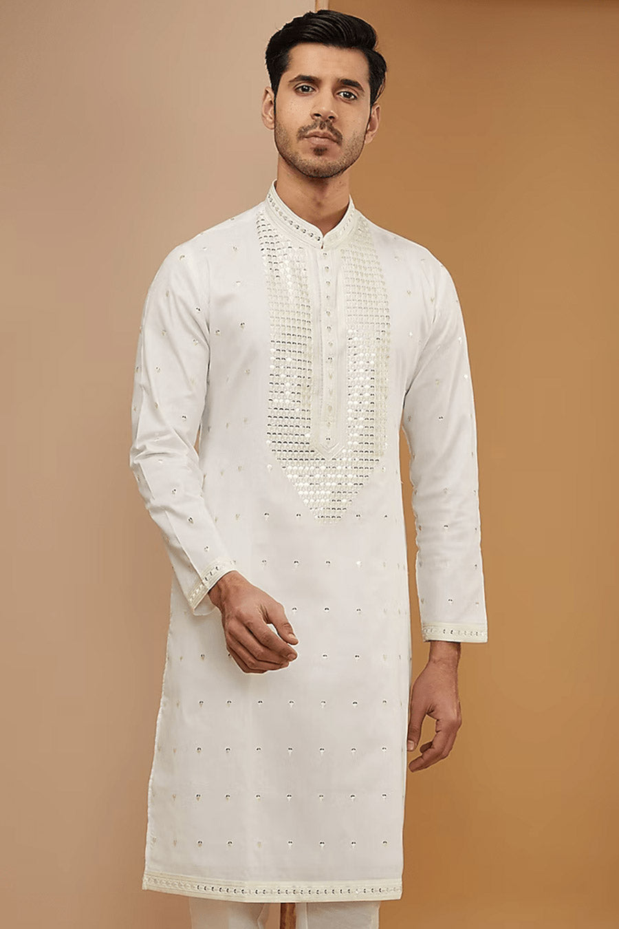 Off-White Mirror Embroidered Kurta Set