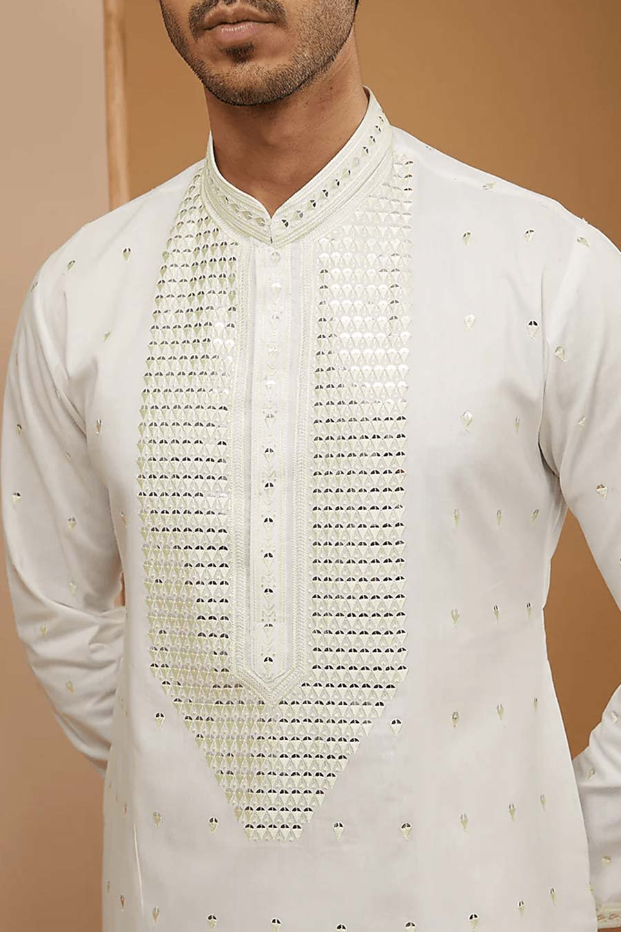 Off-White Mirror Embroidered Kurta Set