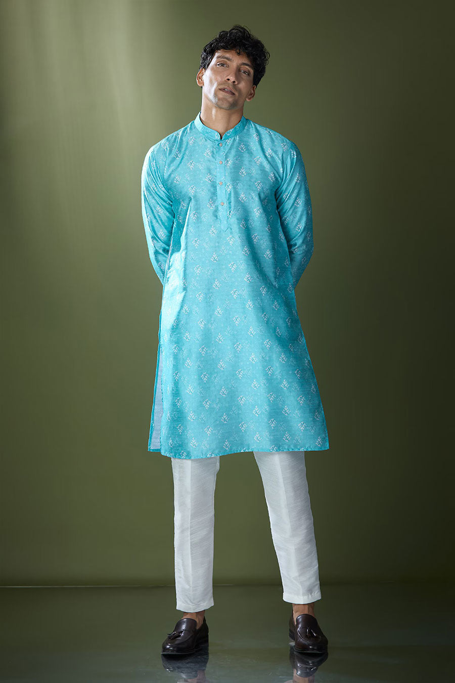 Blue Ikat Printed Kurta Set