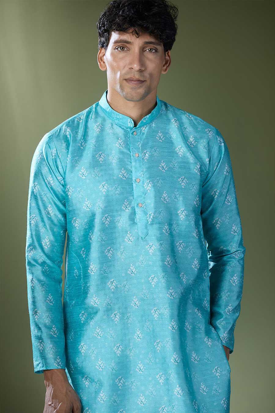 Blue Ikat Printed Kurta Set