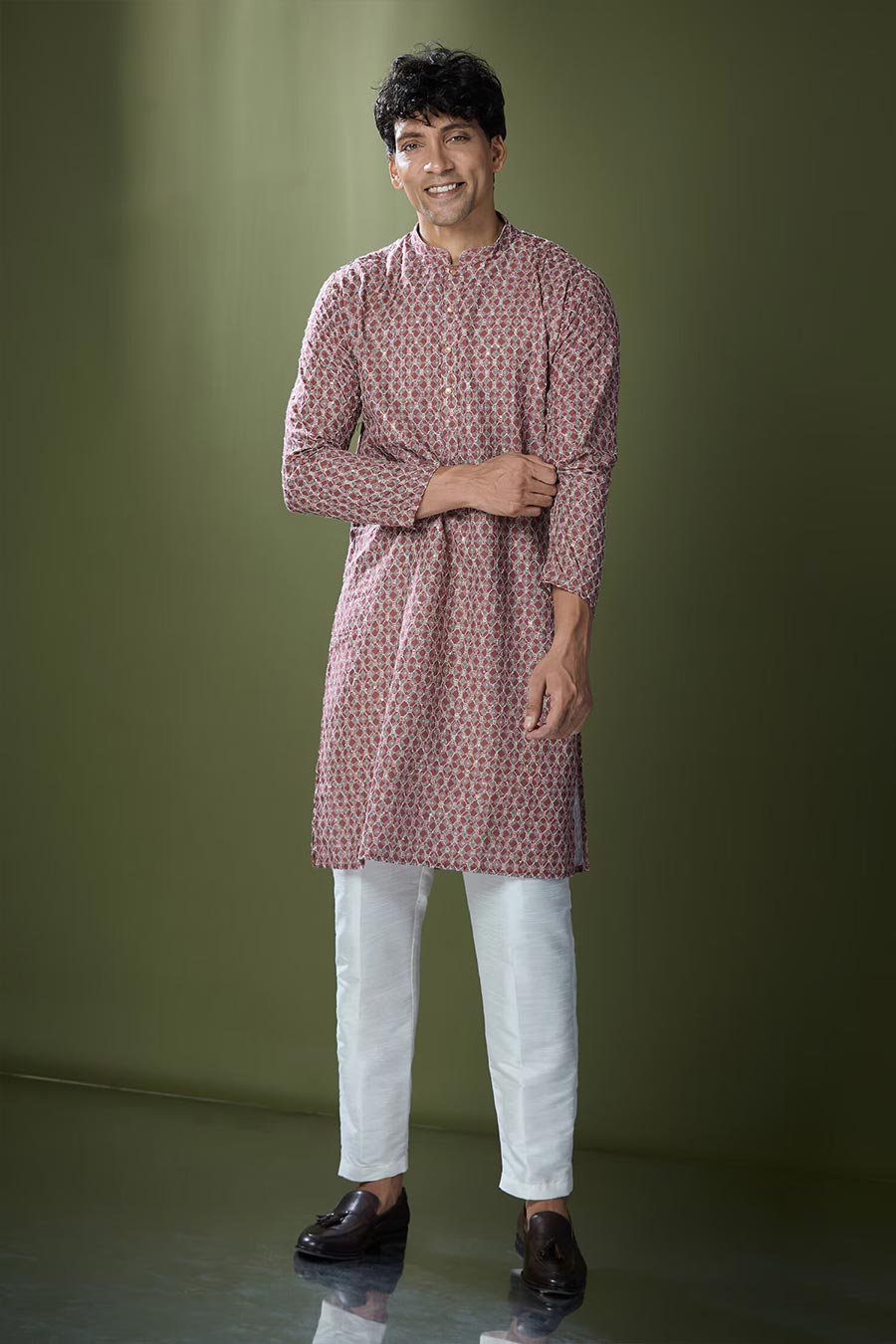 Maroon Geometric Printed Kurta Set