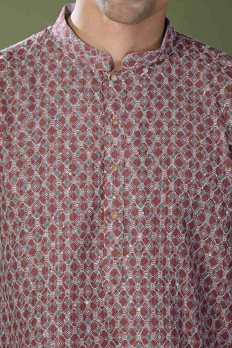 Maroon Geometric Printed Kurta Set