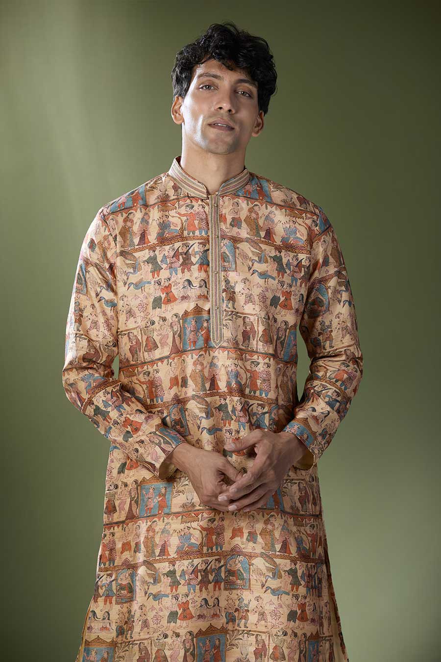 Beige Tribal Printed Kurta Set