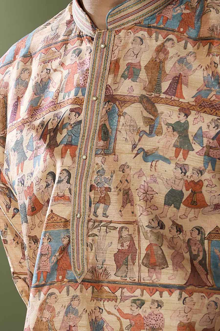 Beige Tribal Printed Kurta Set