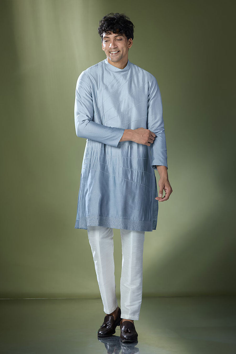 Powder Blue Ombre Embroidered Kurta Set